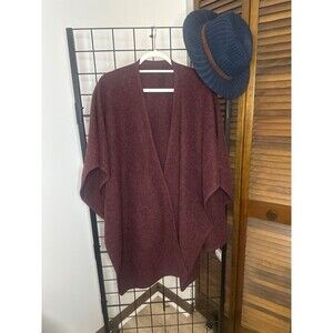 NWT Styliné Shawl Wrap One Size Burgundy Open Front Poncho Cape Cozy Boho